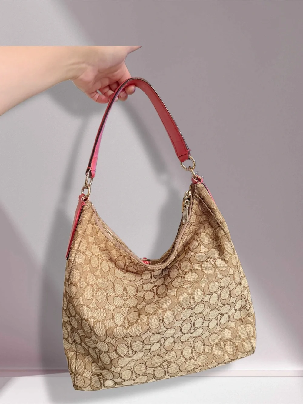 Custom Coach Signature Hobo with Pink Floral Appliqué